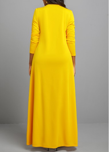 Yellow dresses,Contrast Color dresses,ROTITA Button Dress and Yellow Long Sleeve Cardigan