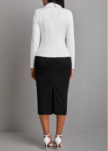 Black dresses,Contrast Color dresses,ROTITA Asymmetrical Neck Long Sleeve Black Bodycon Dress