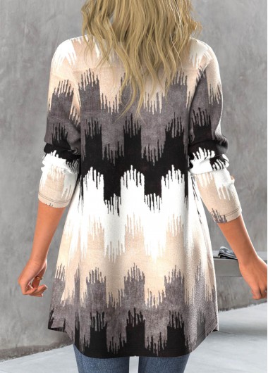 Black outerwear & coats,Geometric outerwear & coats,ROTITA Button Geometric Print Black Long Sleeve Coat