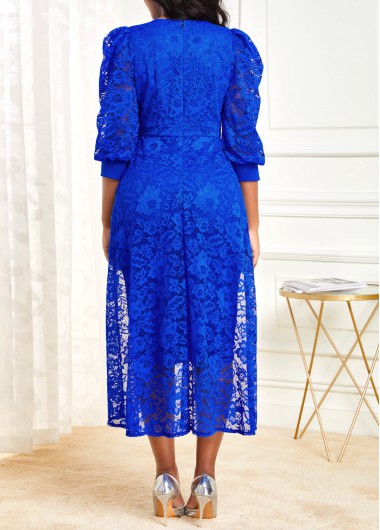 Royal Blue dresses,Plain Color dresses,ROTITA Lace Royal Blue Round Neck Bodycon Dress