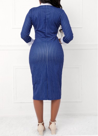 Dark Blue dresses,Striped dresses,ROTITA Contrast Binding Striped Dark Blue Bodycon Dress