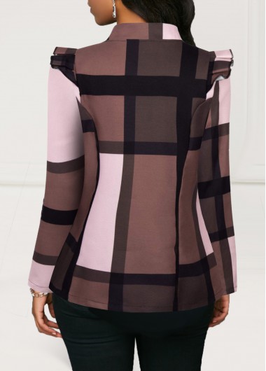 Multi Color outerwear & coats,Plaid outerwear & coats,ROTITA Zipper Plaid Multi Color High Neck Jacket