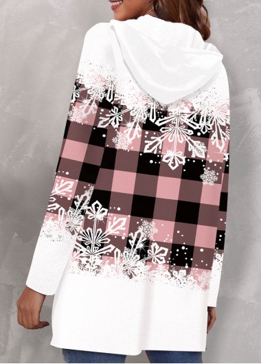 Pink outerwear & coats,Plaid outerwear & coats,ROTITA Pocket Plaid Pink Hooded Long Sleeve Coat