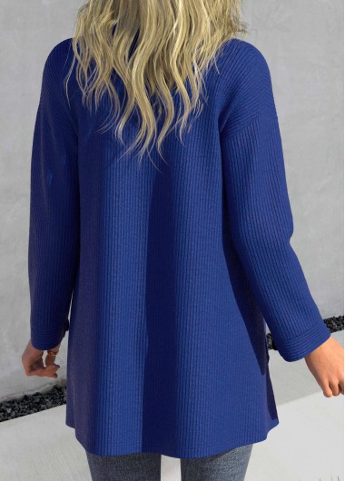 Dark Blue plus size,Plain Color plus size,ROTITA Plus Size Pocket Dark Blue Long Sleeve Coat