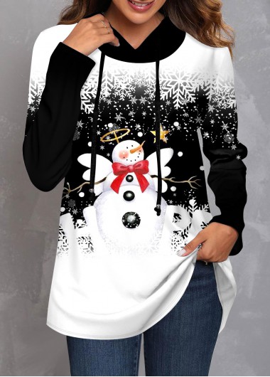 Black plus size,Christmas plus size,ROTITA Plus Size Christmas Snowman Print Black Long Sleeve Hoodie