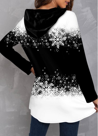 Black plus size,Christmas plus size,ROTITA Plus Size Christmas Snowman Print Black Long Sleeve Hoodie