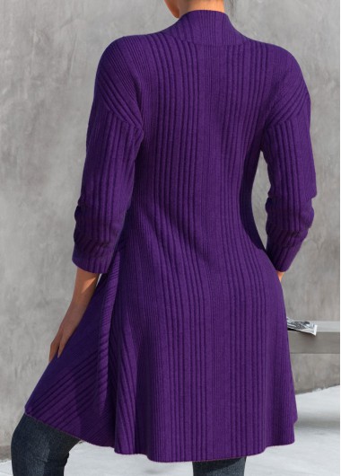 Dark Purple plus size,Plain Color plus size,ROTITA Plus Size Bowknot Dark Purple Other Cardigan
