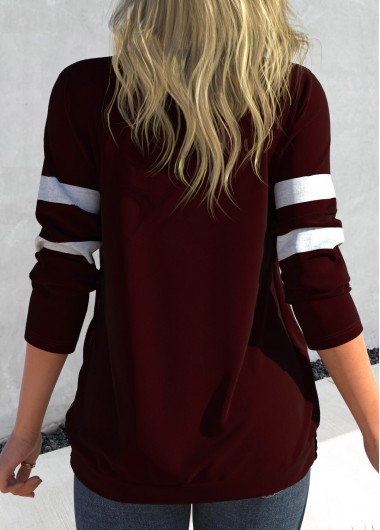 Deep Red tops,Contrast Color tops,ROTITA Tie Side Deep Red Faux Two Piece T Shirt