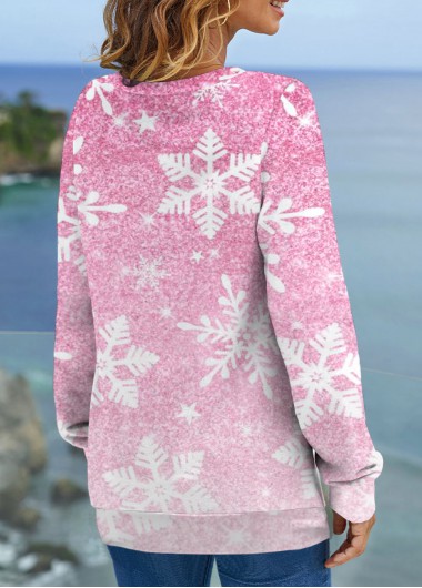 White tops,Christmas tops,Snowflake Print White Round Neck Long Sleeve Sweatshirt