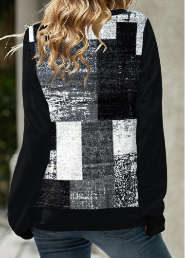 Black tops,Plaid tops,ROTITA Eyelet Plaid Black Lace Up Collar Sweatshirt