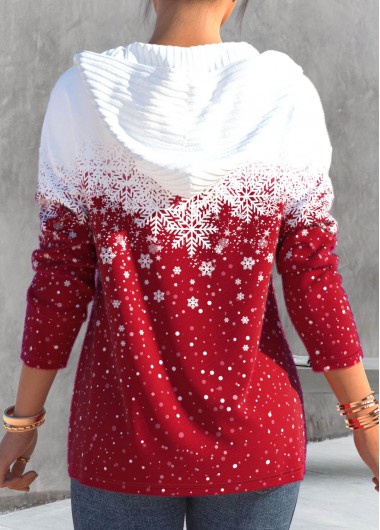 Red plus size,Christmas plus size,ROTITA Plus Size Zipper Christmas Snowflake Print Red Long Sleeve Hoodie