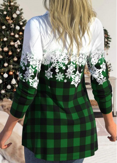 Green tops,Ombre tops,Christmas tops,Plaid tops,ROTITA Drawstring Snowflake Print Green Cowl Neck Sweatshirt