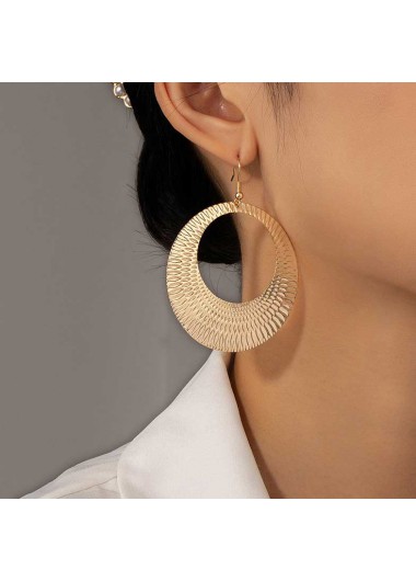 Gold jewelry,Plain Color jewelry,Metal Detail Gold Round Design Earrings