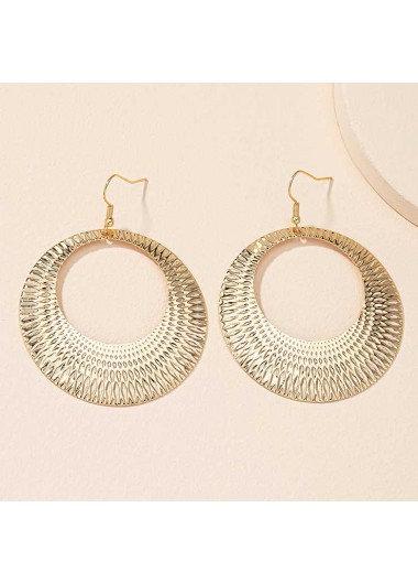 Gold jewelry,Plain Color jewelry,Metal Detail Gold Round Design Earrings