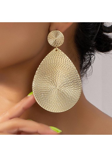 Gold jewelry,Plain Color jewelry,Metal Detail Gold Teardrop Design Earrings