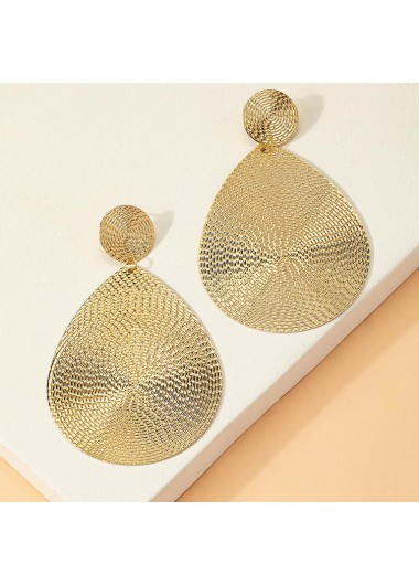 Gold jewelry,Plain Color jewelry,Metal Detail Gold Teardrop Design Earrings