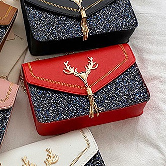 Red accessories,Contrast Color accessories,Red Sequined Faux Leather Magnetic Crossbody Bag