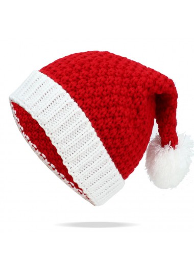 Red accessories,Contrast Color accessories,Christmas Red Contrast Acrylic Beanie Hat