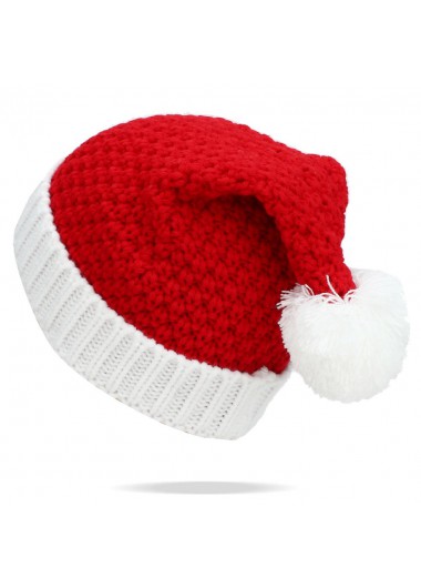 Red accessories,Contrast Color accessories,Christmas Red Contrast Acrylic Beanie Hat