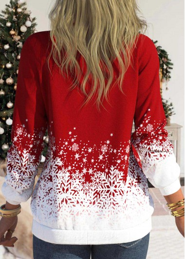 Red tops,Christmas tops,Ombre tops,ROTITA Christmas Tree Print Red Round Neck Sweatshirt