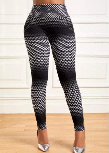 Black bottoms,Geometric bottoms,Geometric Print Black High Waisted Elastic Waist Leggings