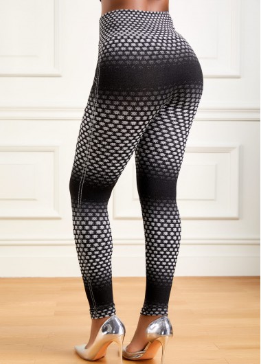 Black bottoms,Geometric bottoms,Geometric Print Black High Waisted Elastic Waist Leggings