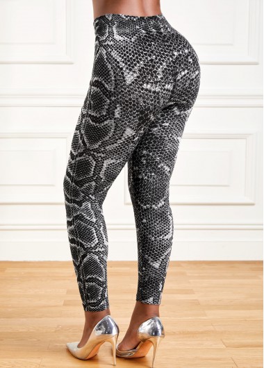 Grey bottoms,Animal Print bottoms,Snakeskin Print High Waisted Grey Leggings