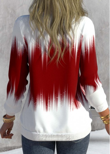 Red tops,Ombre tops,ROTITA Zipper Ombre Red High Neck Long Sleeve Sweatshirt
