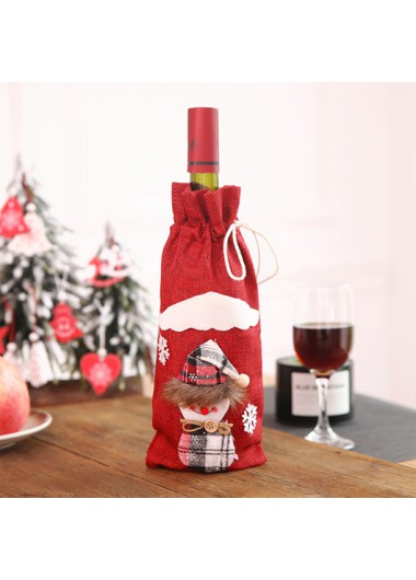Red accessories,Christmas accessories,Plaid accessories,Christmas Snowflake Print Red Wine Cover