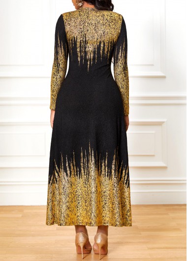 Black dresses,Ombre dresses,ROTITA Black Hot Stamping Round Neck Ombre Dress