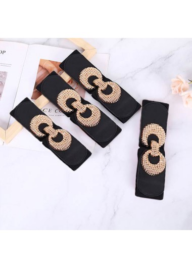 Black accessories,Plain Color accessories,Round Black Elastic Detail Leather Belt