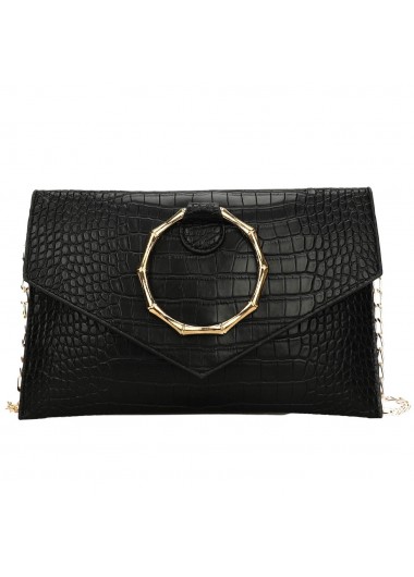 Black accessories,Plain Color accessories,Black Chains Crocodile Pattern Magnetic Shoulder Bag