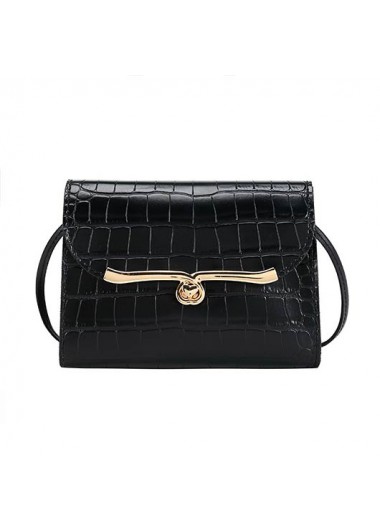 Black accessories,Plain Color accessories,Turnlock Design Black Contrast Shoulder Bag