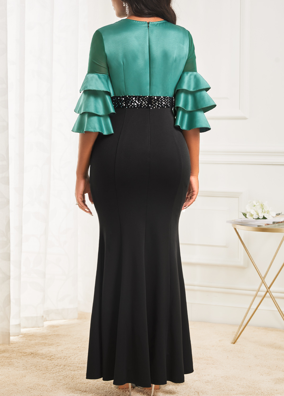 Black dresses,Contrast Color dresses,ROTITA Shinning Sequin Contrast Black Maxi Dress