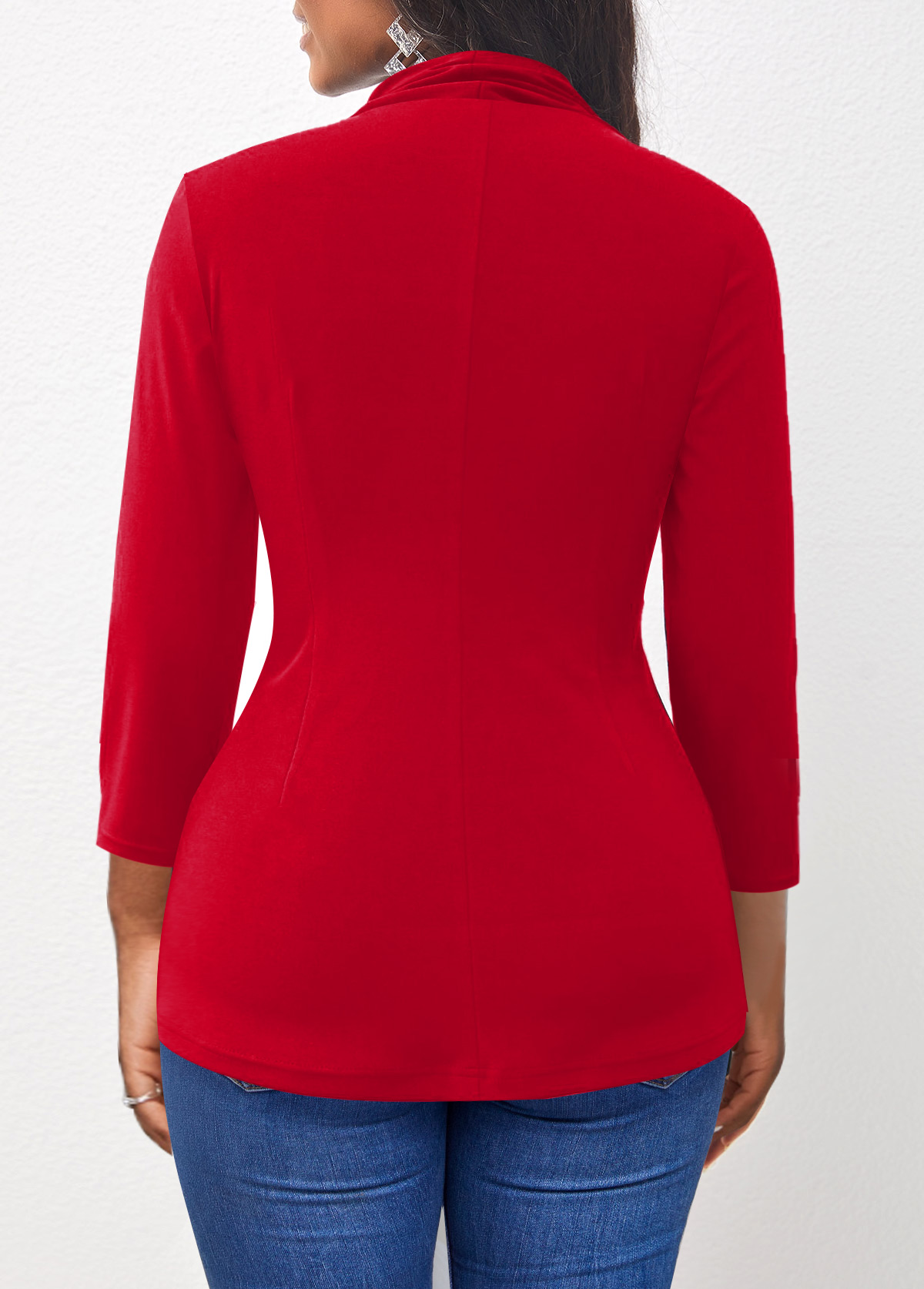 Red tops,Plain Color tops,ROTITA Red 3/4 Sleeve Twist Front T Shirt