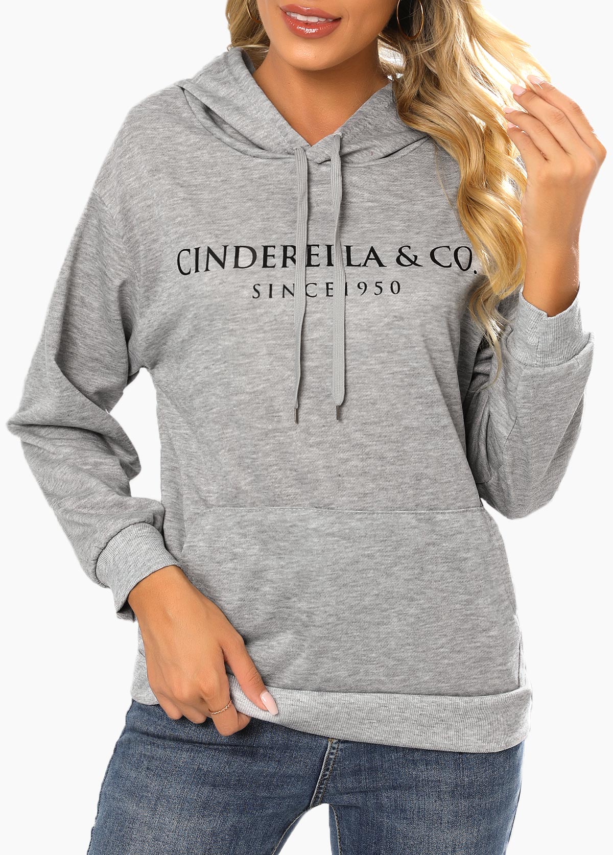 Light Grey Marl tops,Letter tops,Pocket Letter Print Light Grey Marl Hoodie