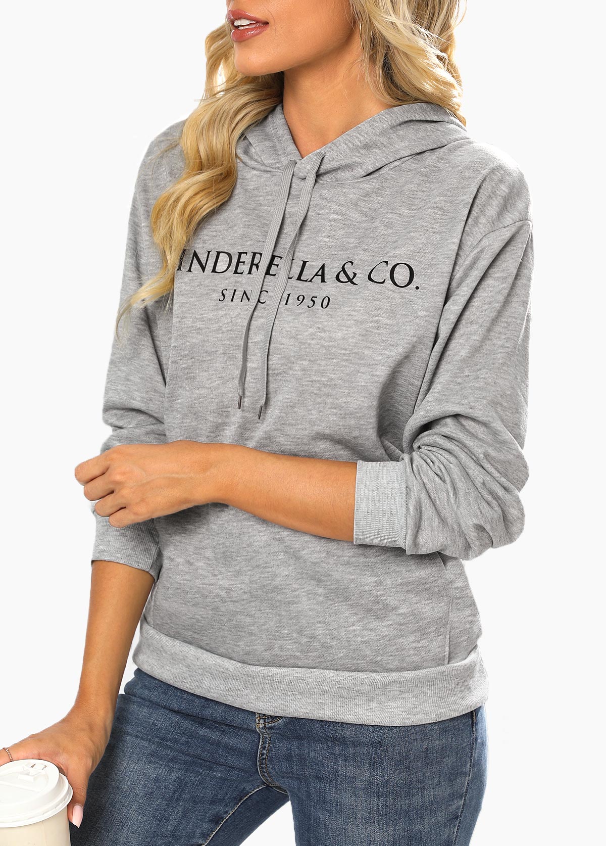 Light Grey Marl tops,Letter tops,Pocket Letter Print Light Grey Marl Hoodie
