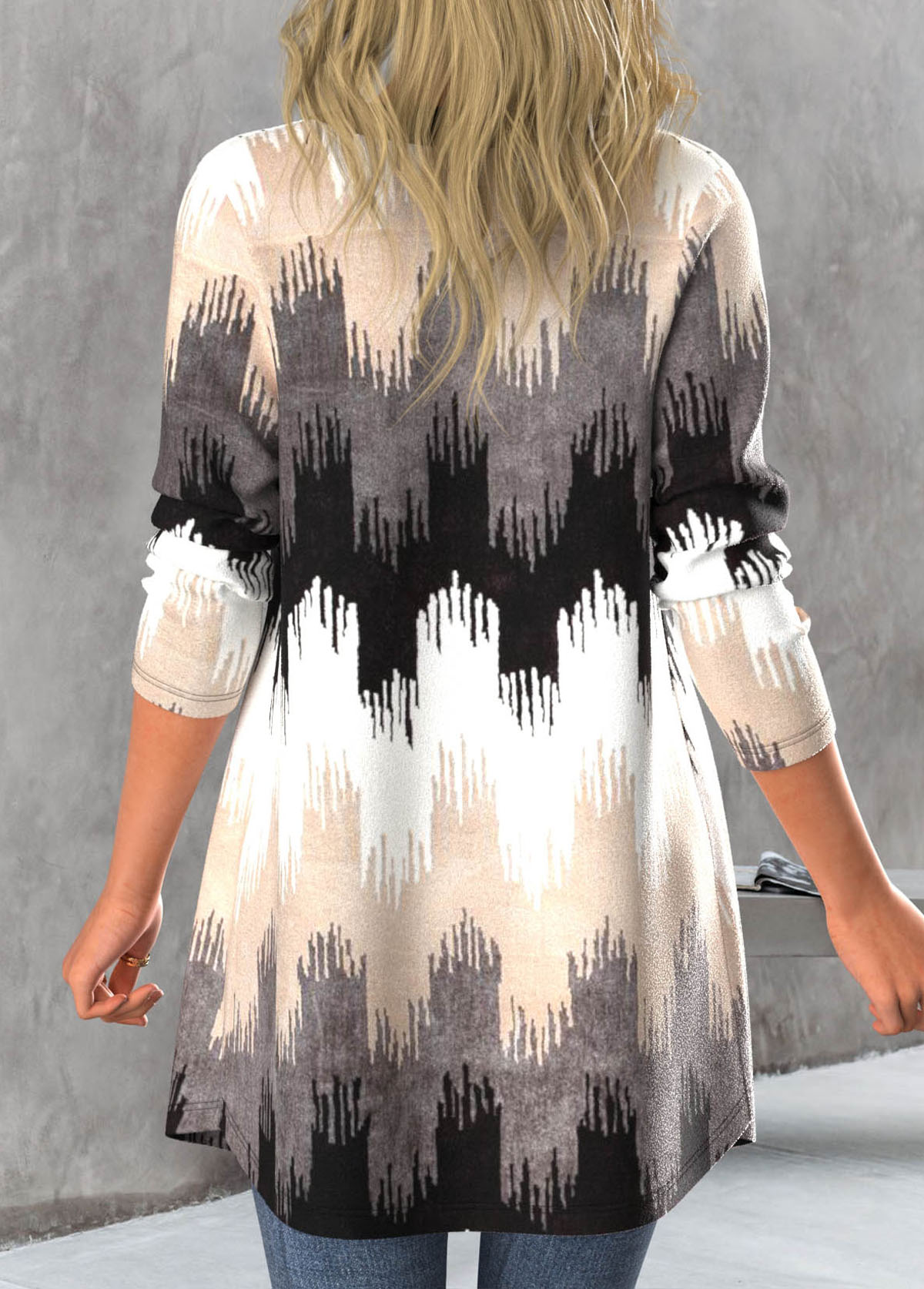 Black outerwear & coats,Geometric outerwear & coats,ROTITA Button Geometric Print Black Long Sleeve Coat