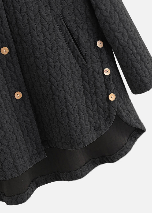 Black outerwear & coats,Plain Color outerwear & coats,Pocket Black Hooded Long Sleeve Coat