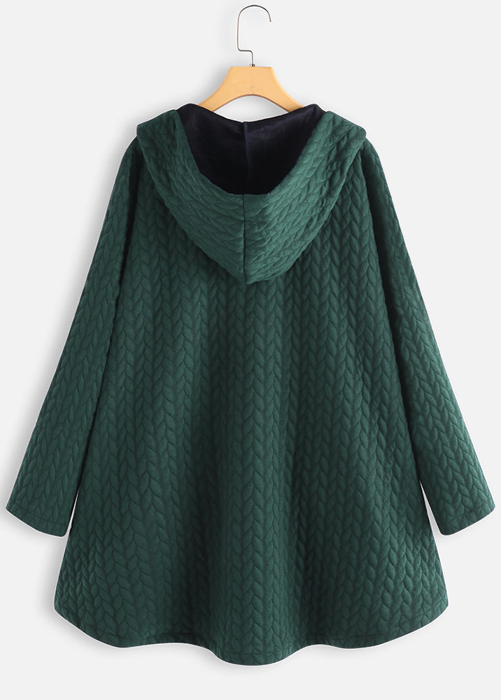 Blackish Green outerwear & coats,Plain Color outerwear & coats,Blackish Green Pocket Hooded Long Sleeve Coat