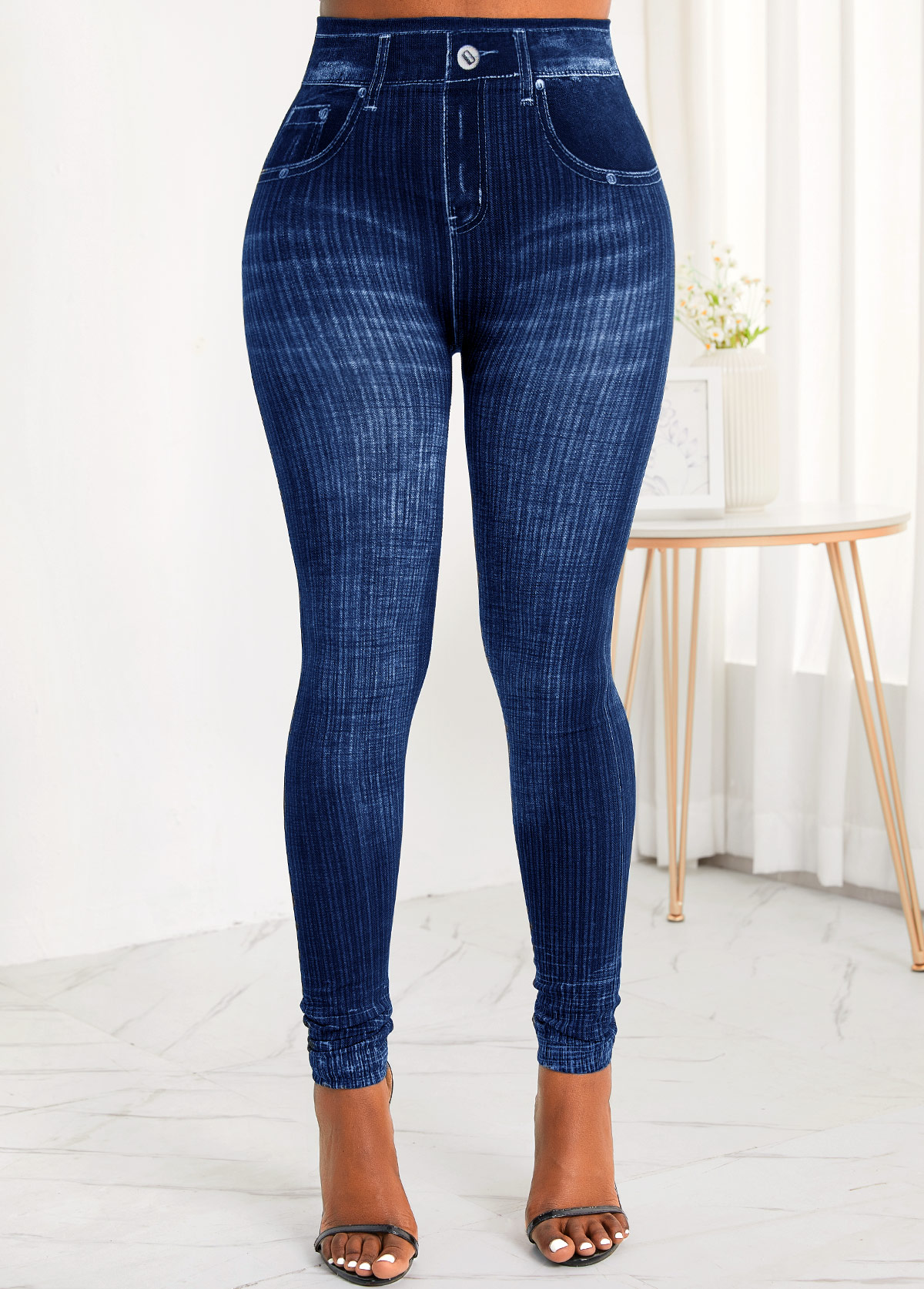 Blue bottoms,Plain Color bottoms,Pocket Zipper Fly Blue High Waisted Jeans