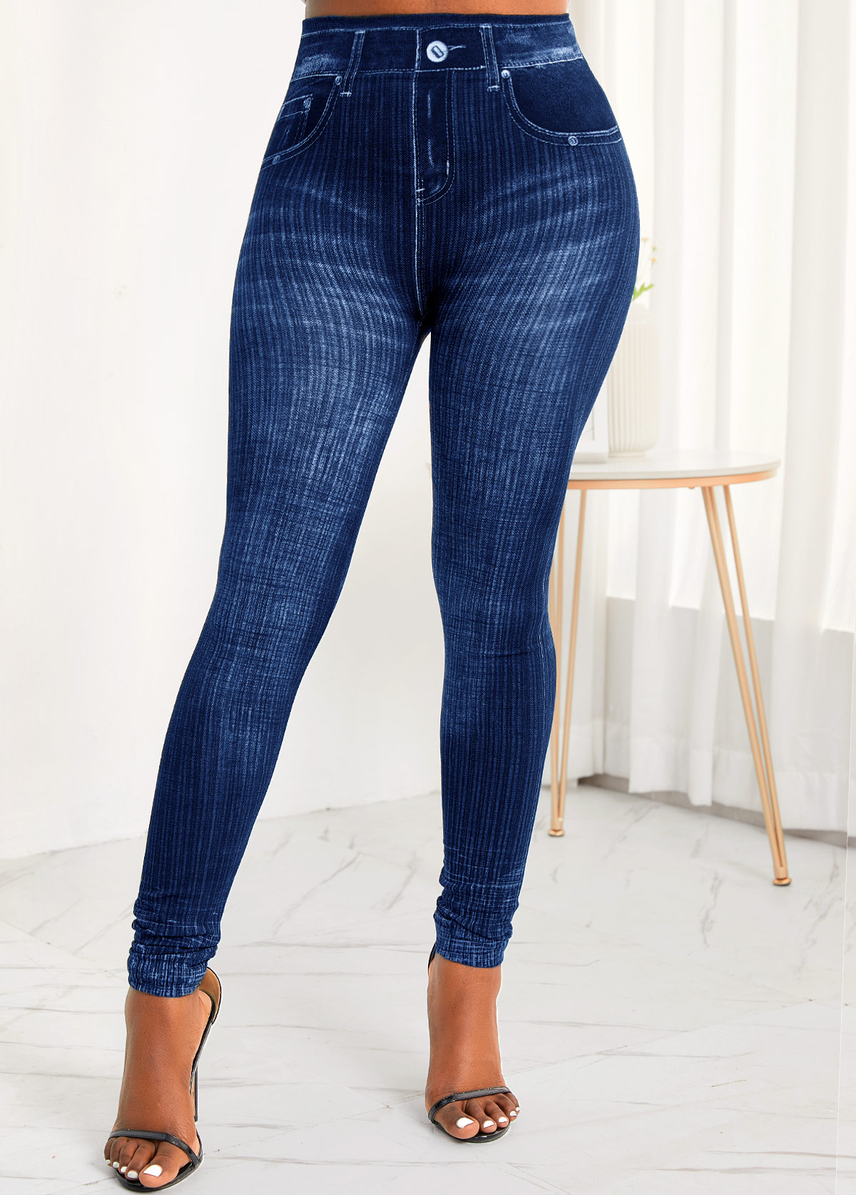 Blue bottoms,Plain Color bottoms,Pocket Zipper Fly Blue High Waisted Jeans