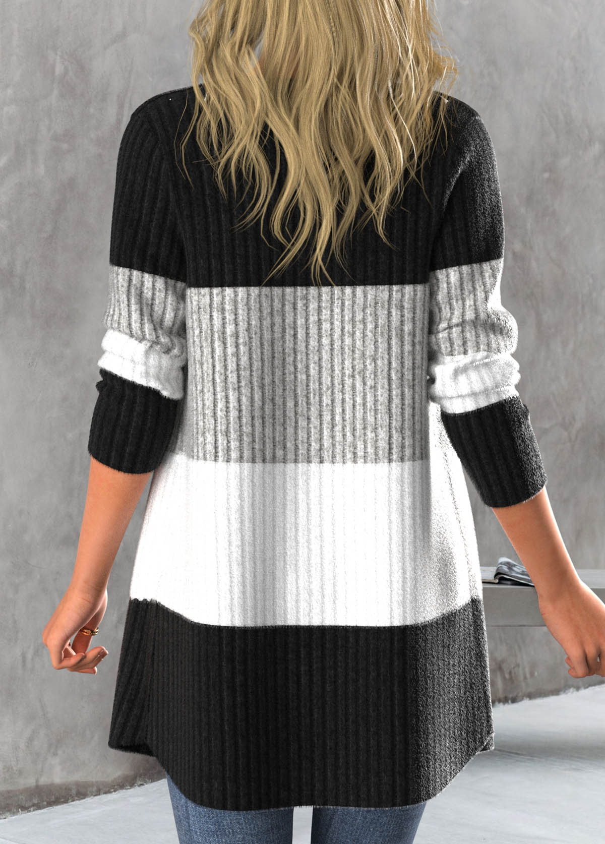 Black tops,Contrast Color tops,ROTITA Button Contrast Color Black Long Sleeve Cardigan