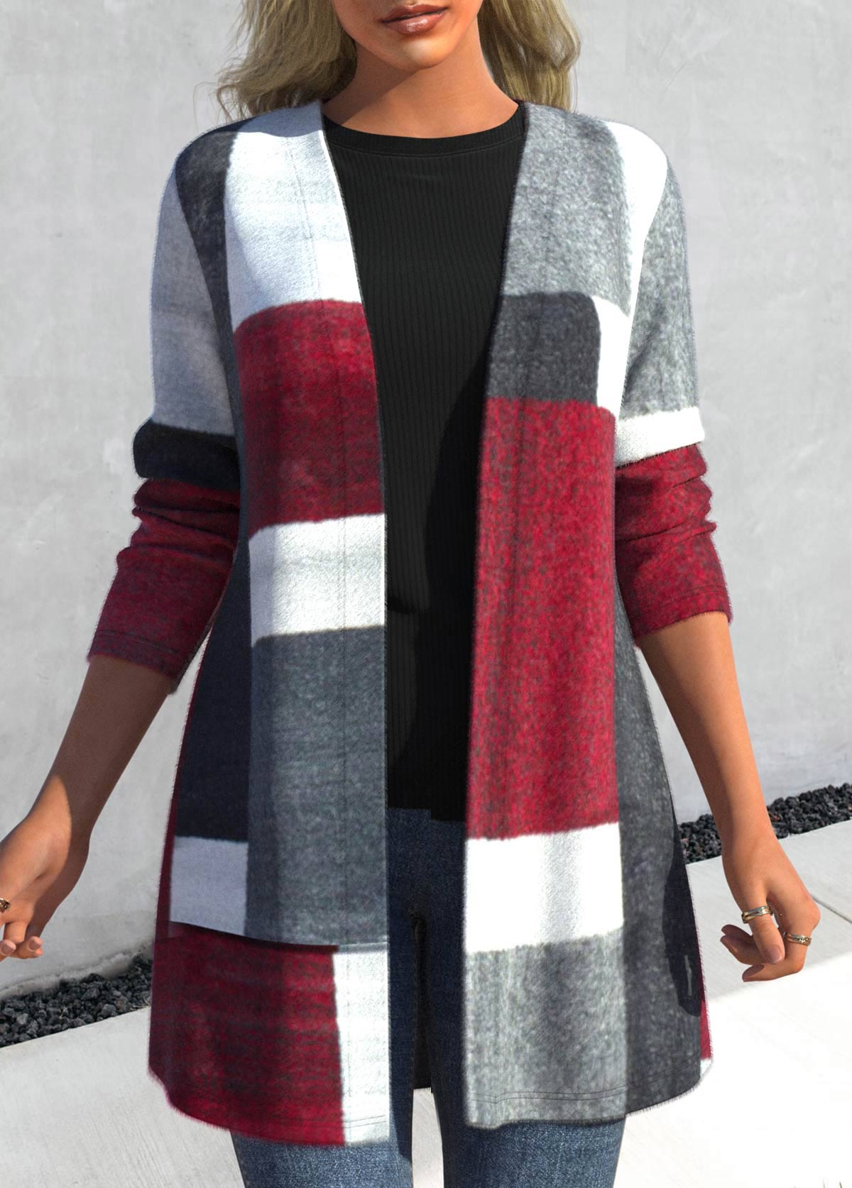 Dark Grey Marl plus size,Geometric plus size,ROTITA Plus Size Long Sleeve Geometric Print Dark Grey Marl Coat