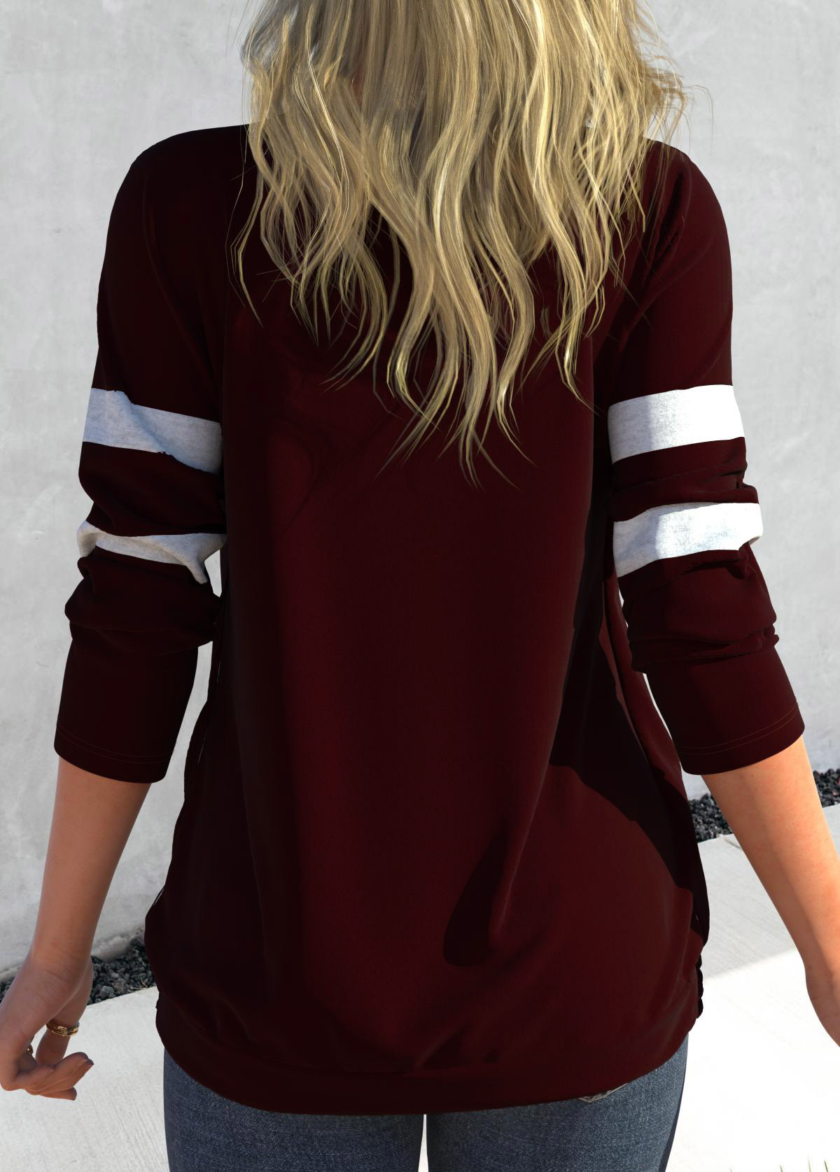 Deep Red plus size,Contrast Color plus size,ROTITA Plus Size Tie Side Deep Red Faux Two Piece T Shirt