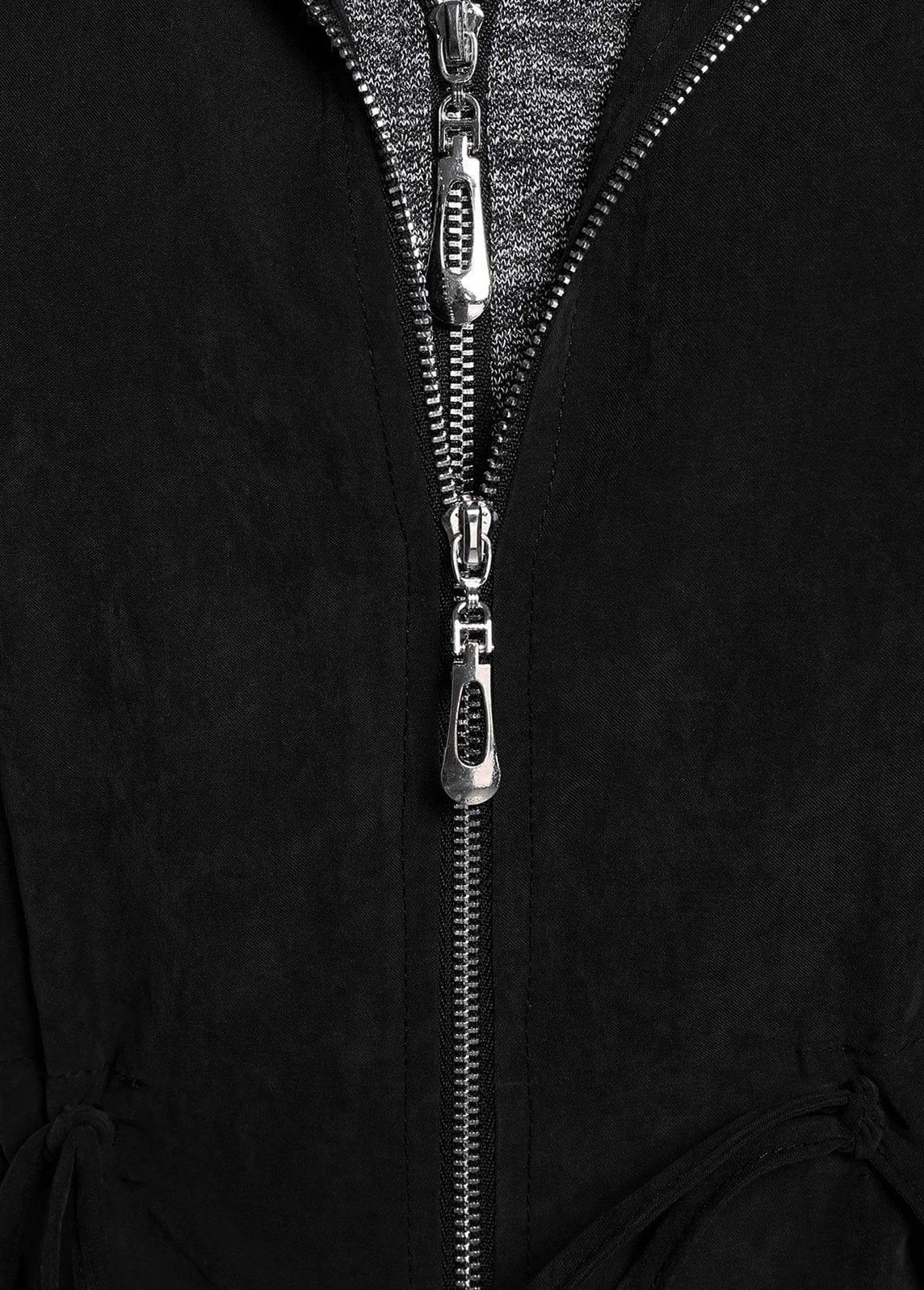 Black plus size,Contrast Color plus size,Plus Size Drawstring Black Hooded Long Sleeve Coat