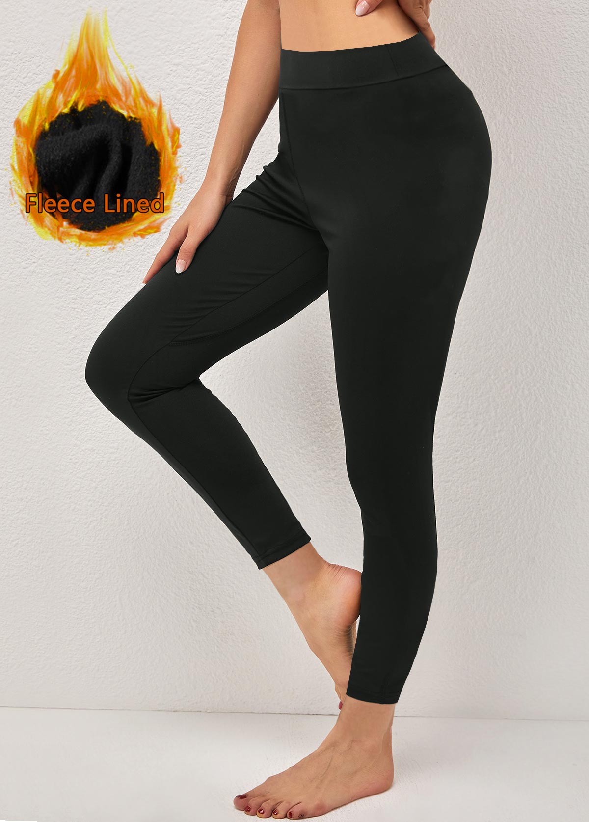 ROTITA Black High Waisted Elastic Waist Fleece Lined Leggings