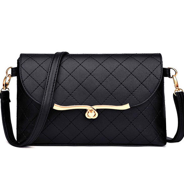 Black PU Material Turnlock Shoulder Bag