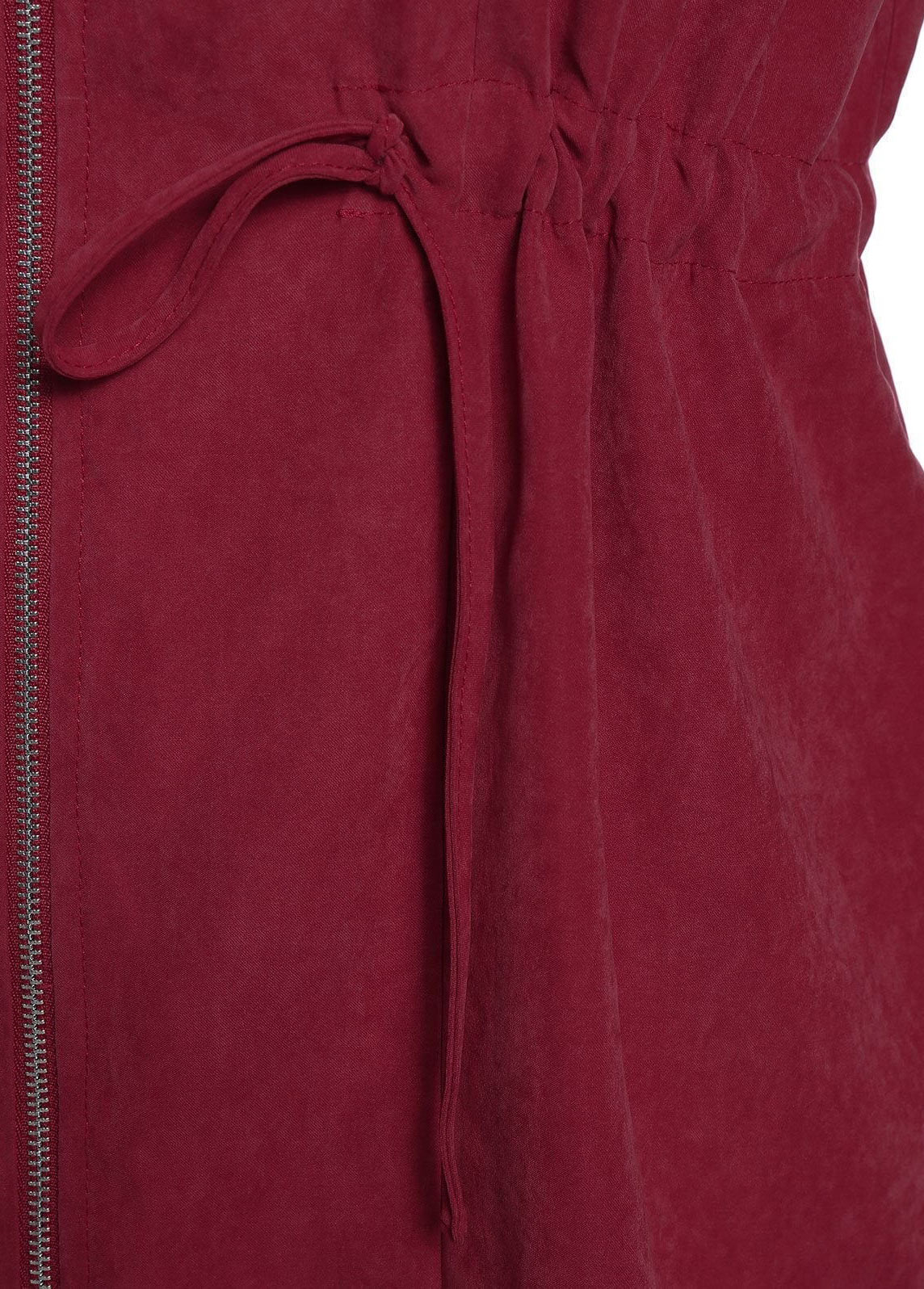 Wine Red plus size,Contrast Color plus size,Plus Size Drawstring Wine Red Hooded Coat