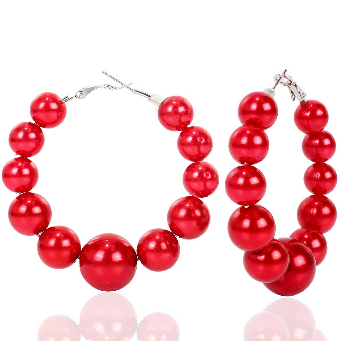 1 Pair Round Red Faux Pearls Plastic Earrings